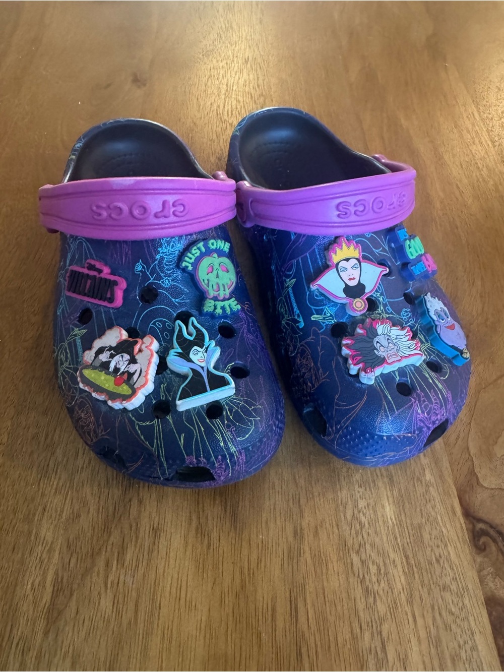 CROCS Kids' Disney Purple Clog with Pink Heel Strap and Villain Charms